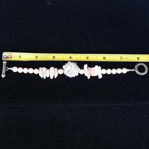 NWT Hand Crafted Repurposed Vintage Crystal Freshwater Pearl Bracelet - Picture 13 of 16